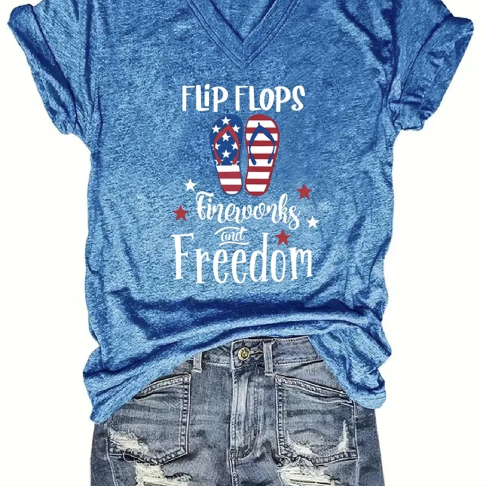 Flip Flops Fireworks Freedom Tee Size 2XL NEW V Neck